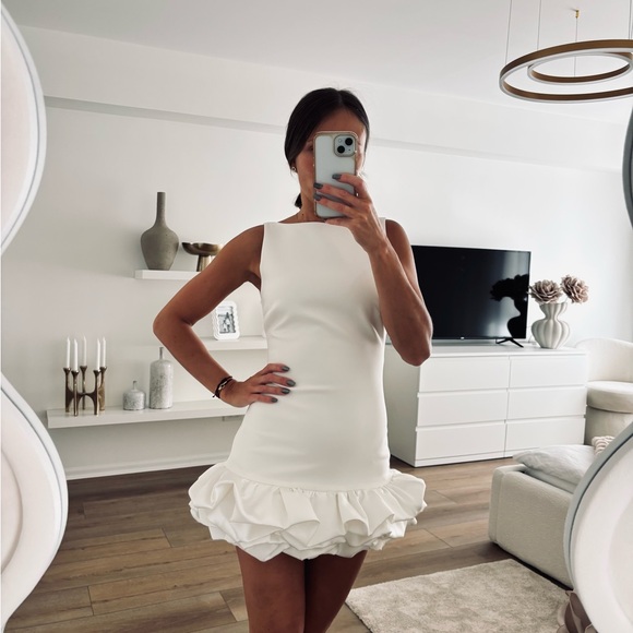 Zara Dresses & Skirts - Zara White Mini Dress Jumpsuit with Ruffle Hem